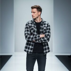 Jachs Men's Black and White Plaid Shirt